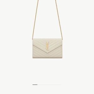 YSL CLASSIC CASSANDRE CHAIN WALLET IN GRAIN DE POUDRE LEATHER
